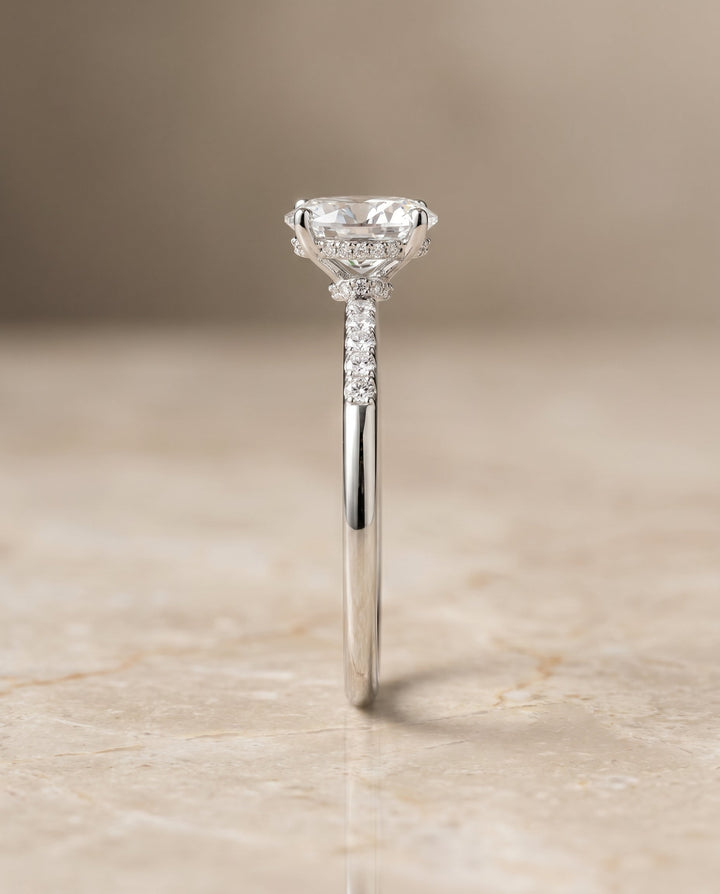 The Abbey Hidden Halo Solitaire Engagement Ring Setting for Oval Diamonds in Platinum