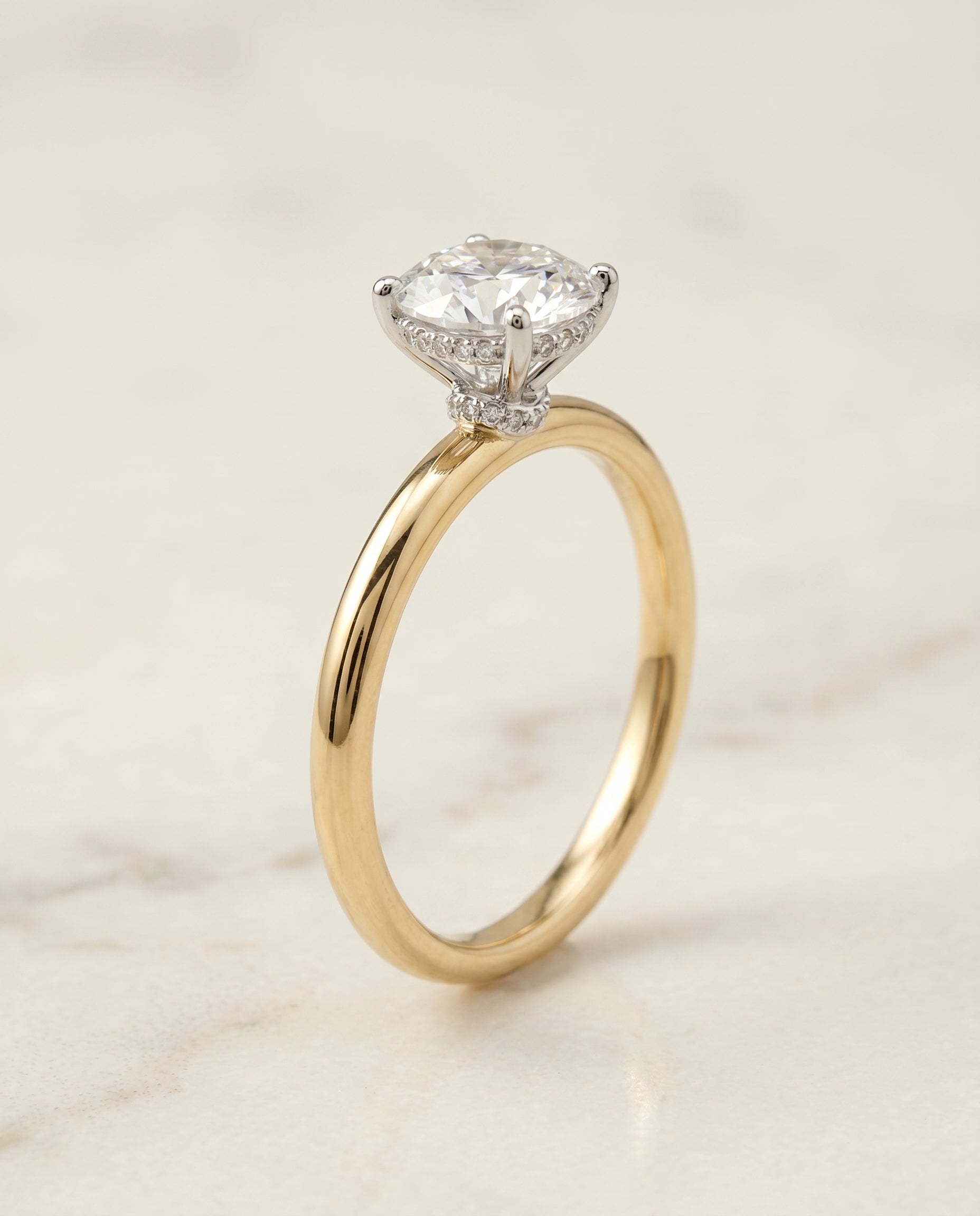 The Dolly Hidden Halo Solitaire Engagement Ring Setting for Round Diamonds in 18K Yellow Gold | RockHer