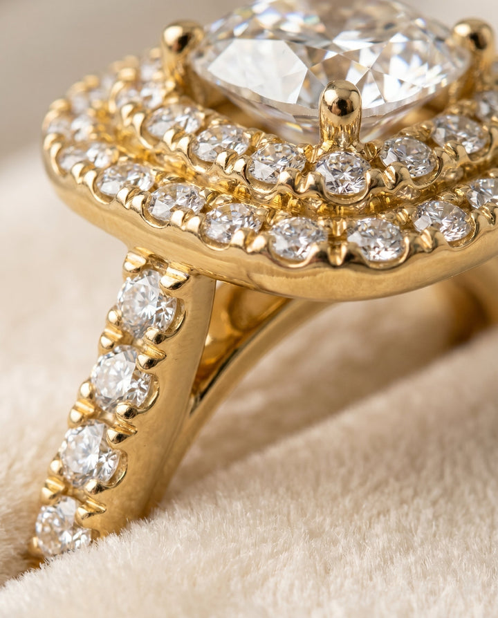 ตัวเรือนแหวนหมั้น Whitney Pavé Halo สำหรับเพชรทรง Cushion (คูชั่น) ทอง 18K
