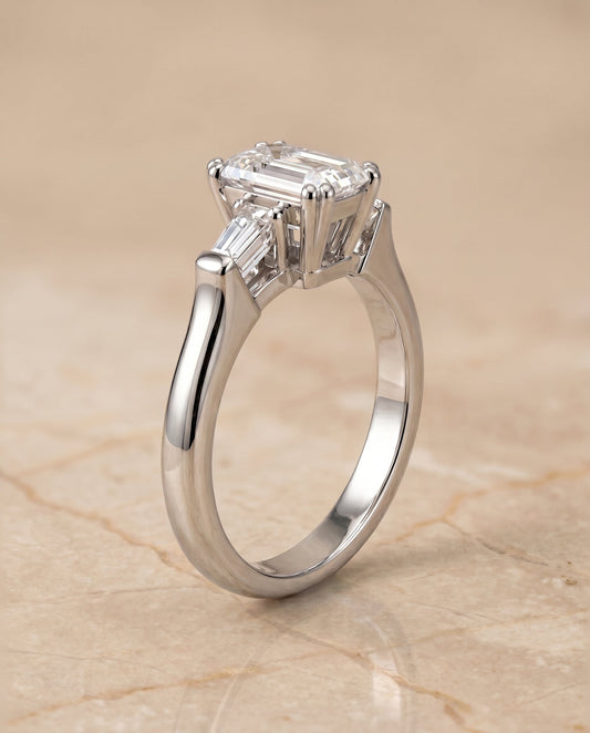 Lily Select Double Prong Tapered Baguette Three Stone Emerald Cut Solitaire in 1 – view 1