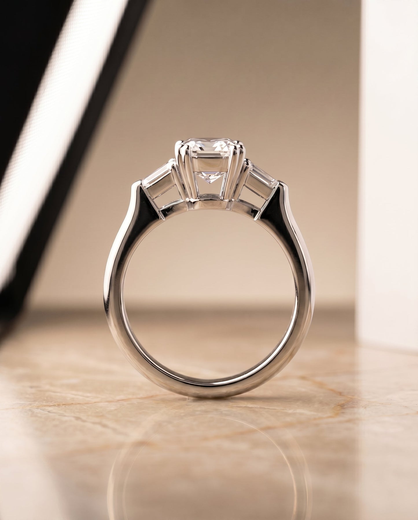 Lily Select Double Prong Tapered Baguette Three Stone Emerald Cut Solitaire in P – view 6