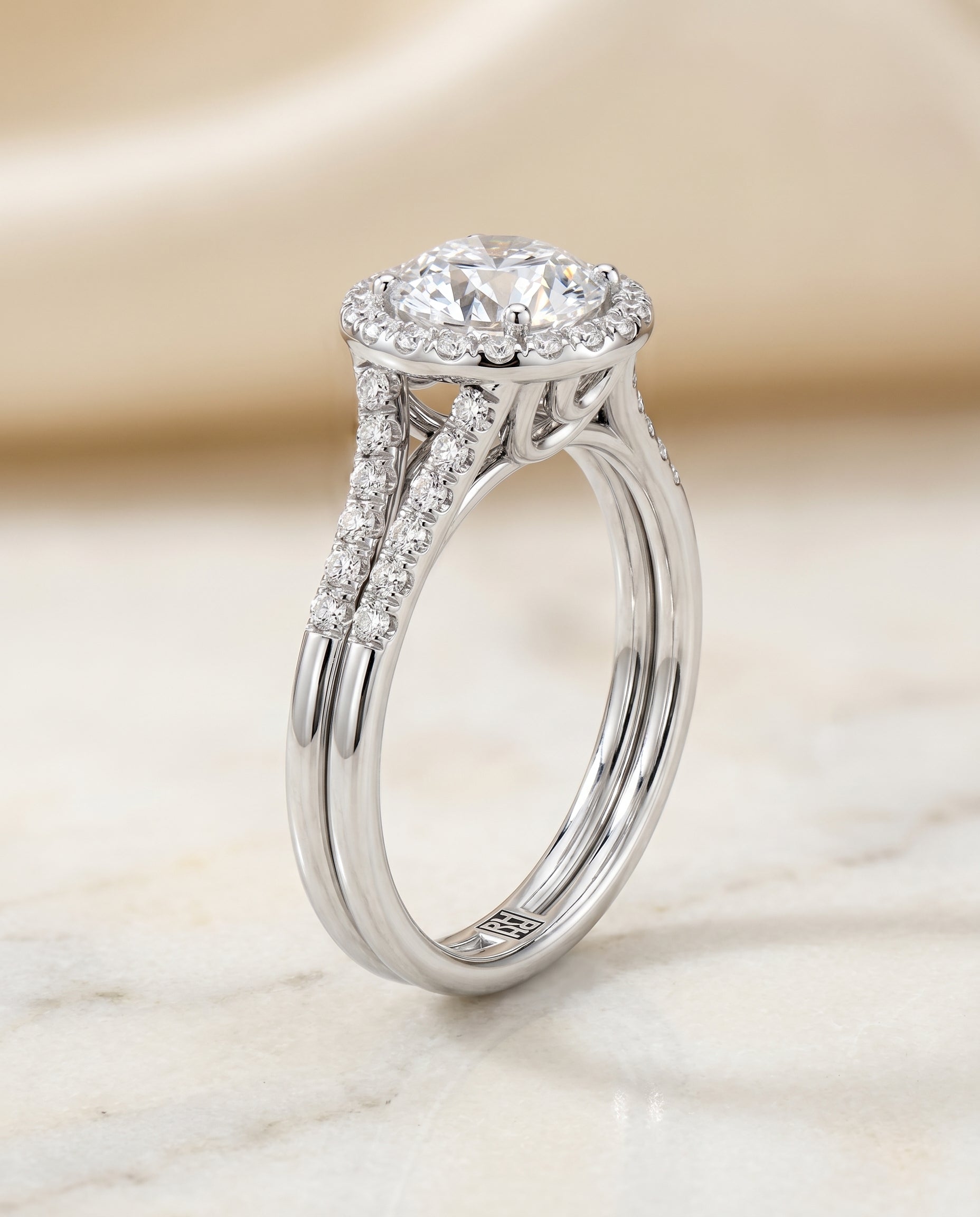 Toni Select Double Row Split Shank Halo in 18K White Gold – view 1