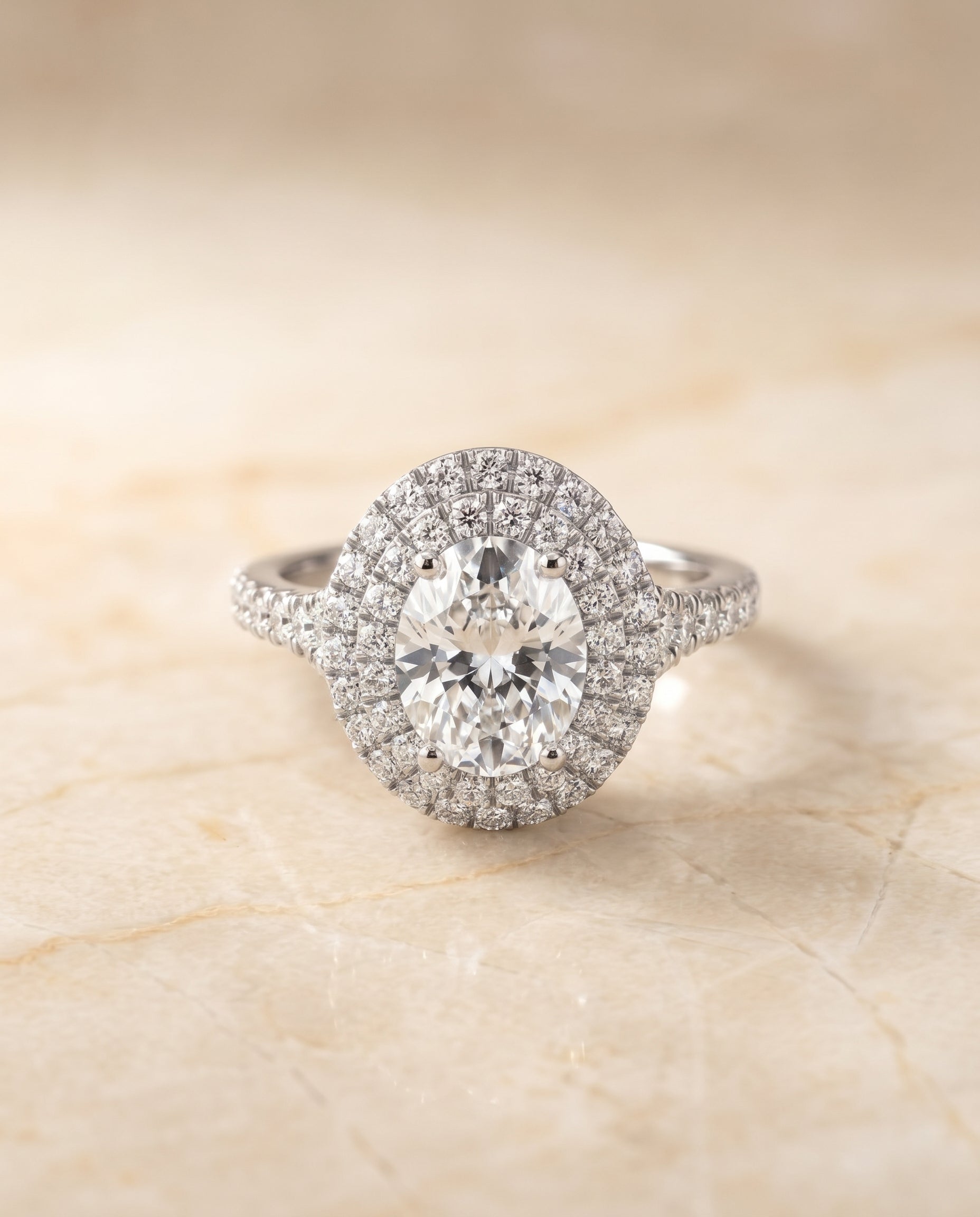 Britney Select Double Scalloped Pave Halo Oval in Platinum – view 1