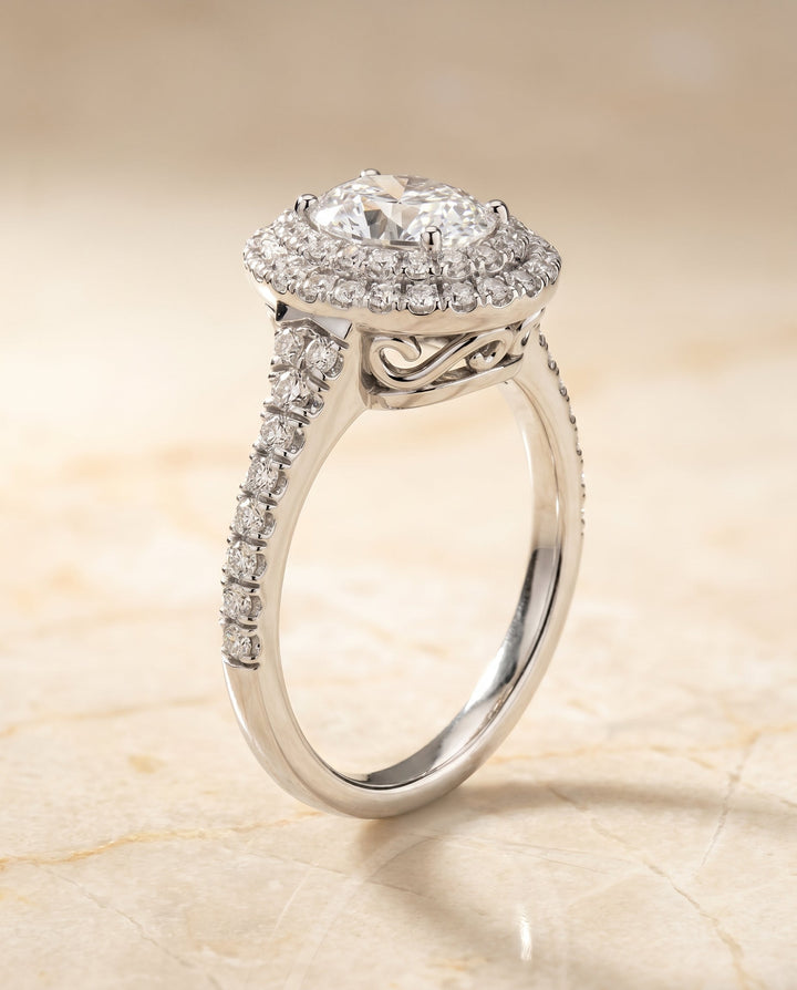 Britney Select Double Scalloped Pave Halo Oval in Platinum – view 2