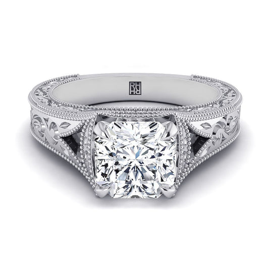 Hand-Engraved Milgrain Vintage Solitaire Asscher, in 18K White Gold, prong setting | RockHer