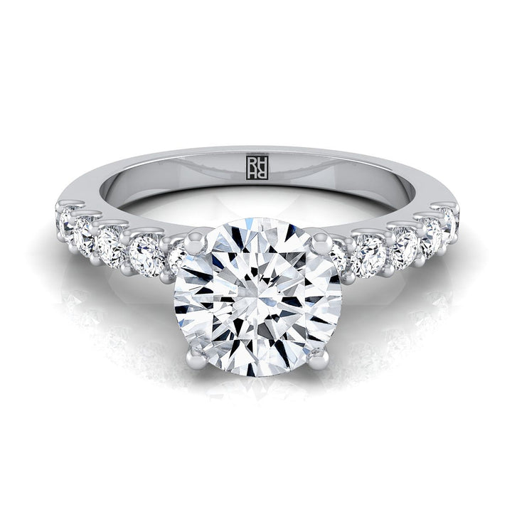 Round Brilliant, Classic Shared Prong Linear Pavé, in 18K White Gold – view 8 | RockHer