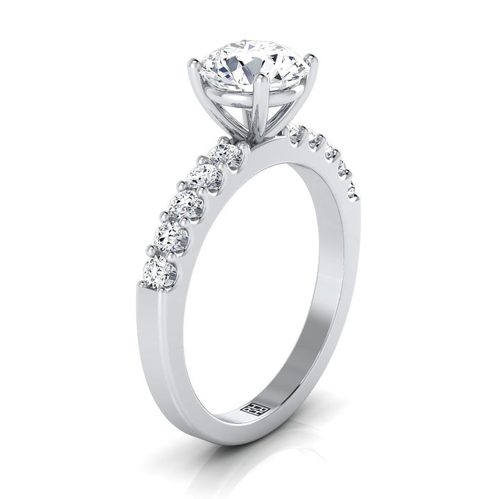 Round Brilliant, Classic Shared Prong Linear Pavé, in 18K White Gold – view 9 | RockHer