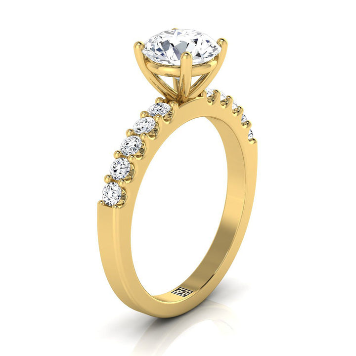 Round Brilliant, Classic Shared Prong Linear Pavé, in 18K Yellow Gold – view 9 | RockHer
