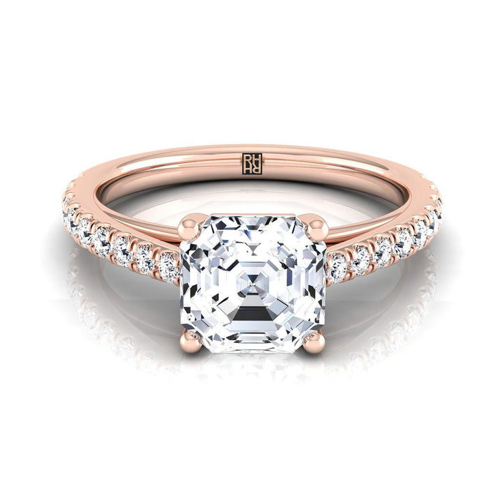 ตัวเรือนแหวนหมั้นเพชร Donna ทรงแอชเชอร์ ฝังปาเว่ ทองคำชมพู 14K จาก RockHer