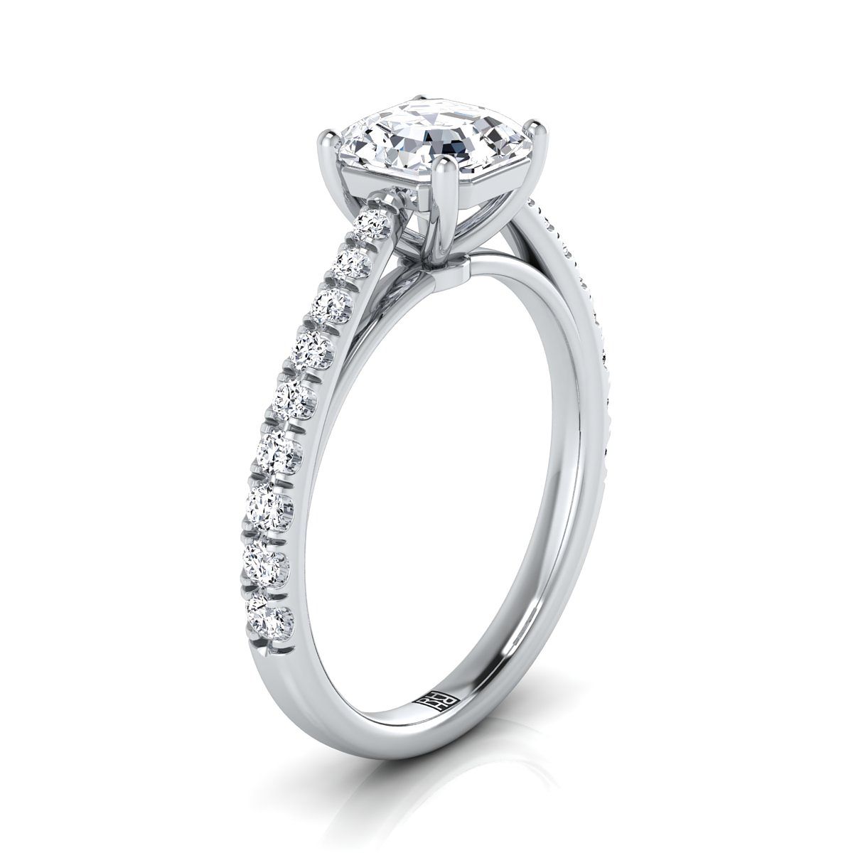 Cathedral French Pavé Solitaire Asscher, in 18K White Gold, pave setting – side profile | RockHer