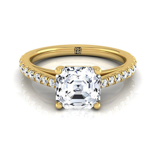 Cathedral French Pavé Solitaire Asscher, in 18K Yellow Gold, pave setting | RockHer