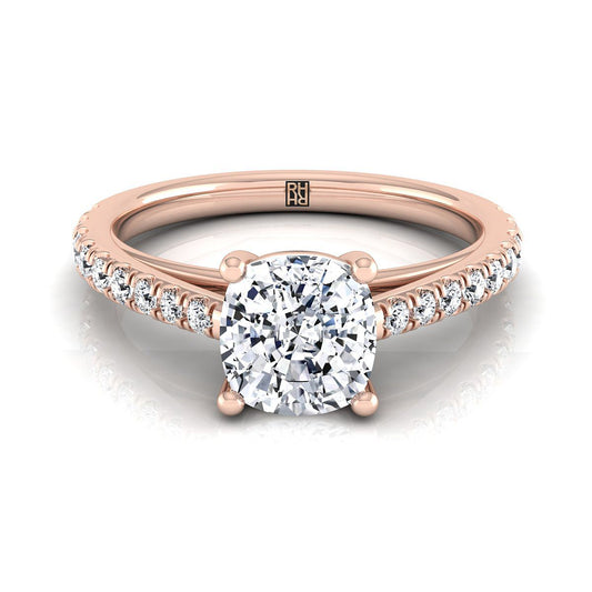 Cathedral French Pavé Solitaire Cushion, in 14K Rose Gold, pave setting | RockHer