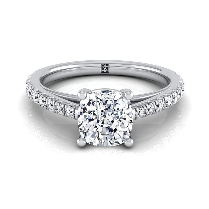 Cathedral French Pavé Solitaire Cushion, in 18K White Gold, pave setting | RockHer