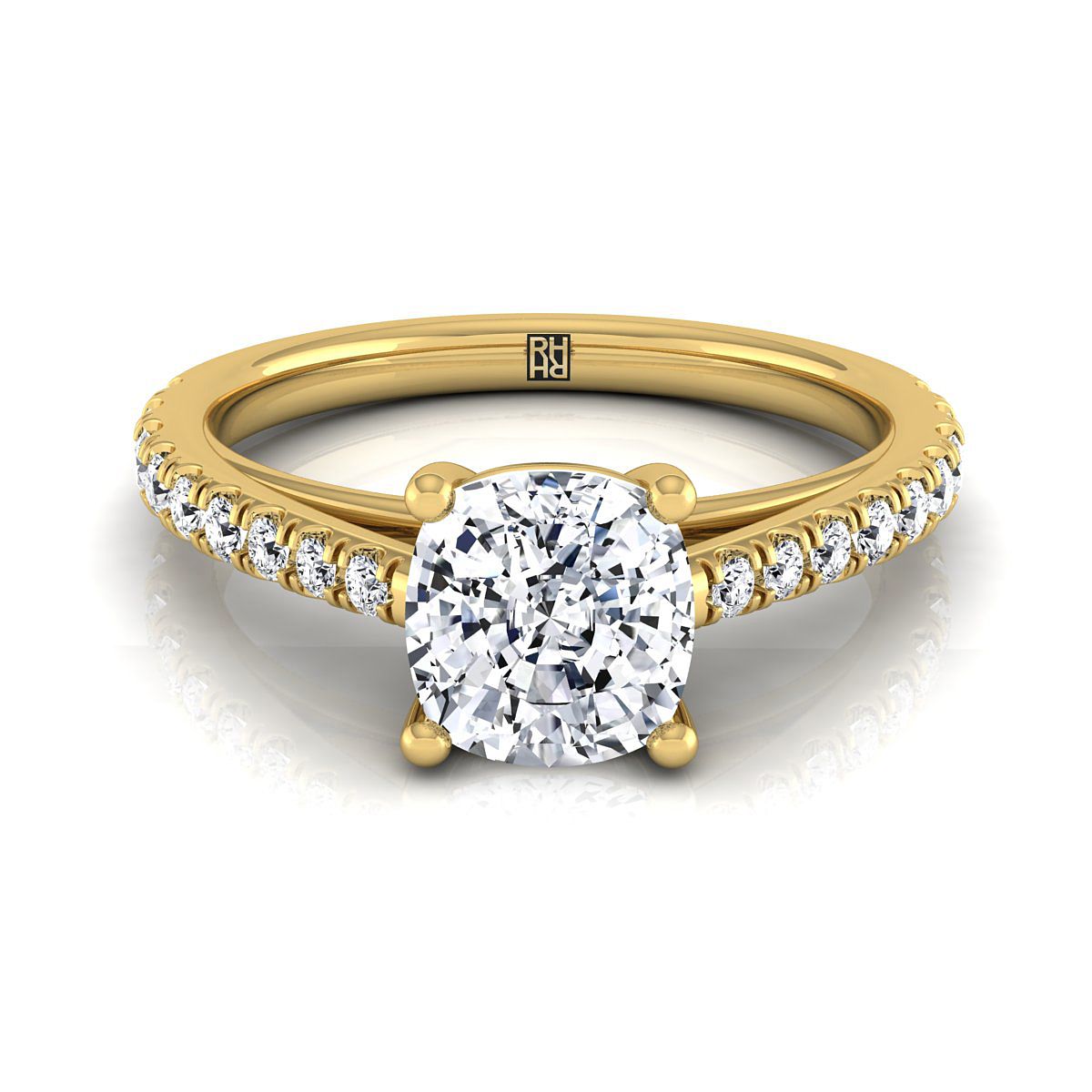 ตัวเรือนแหวนหมั้นเพชร Donna ทรงคุชชั่น ฝังปาเว่ ทองคำเหลือง 18K จาก RockHer
