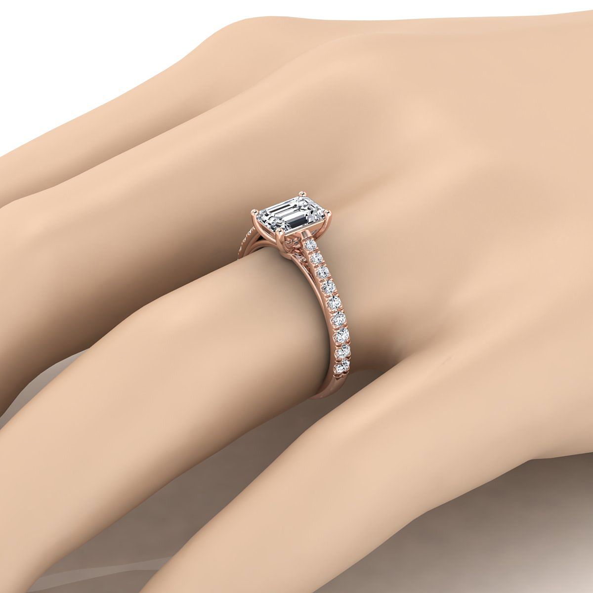 ตัวเรือนแหวนหมั้นเพชร Donna ทรงมรกต ฝังปาเว่ ทองคำชมพู 14K จาก RockHer