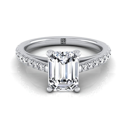 European Cut, Cathedral French Pavé Solitaire Emerald, in Platinum, pave setting | RockHer