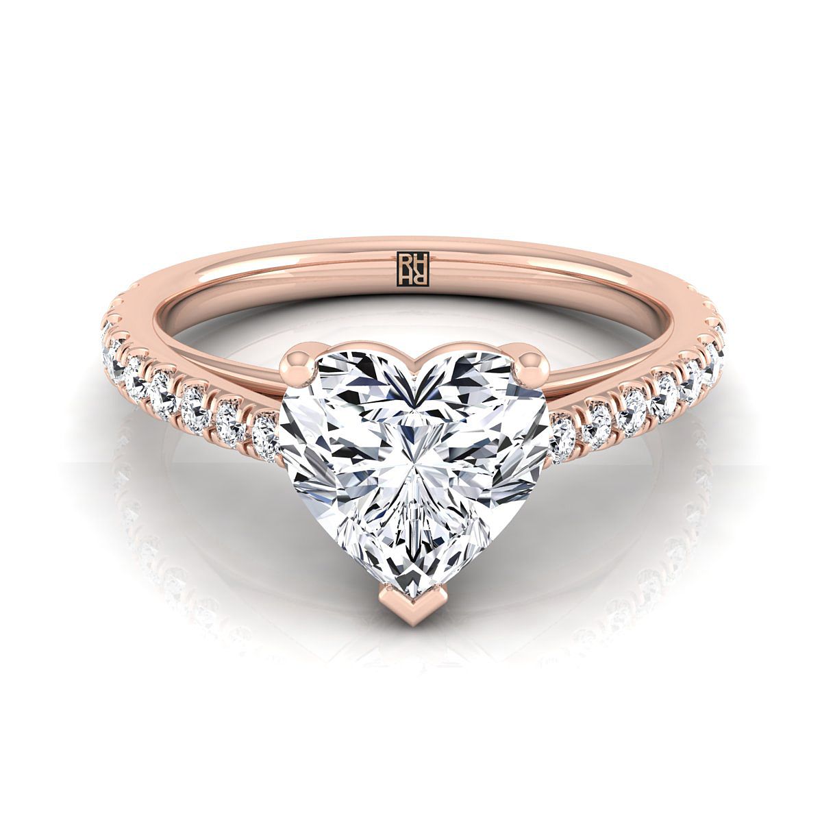 Cathedral French Pavé Solitaire Heart Shape, in 14K Rose Gold, pave setting | RockHer