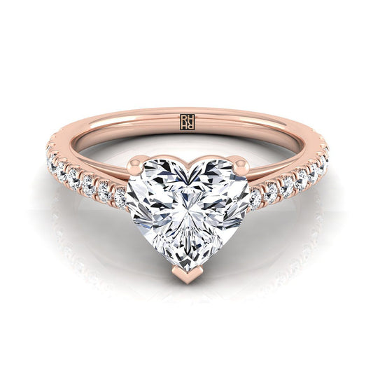 Cathedral French Pavé Solitaire Heart Shape, in 14K Rose Gold, pave setting | RockHer