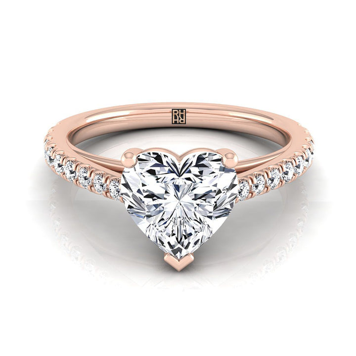 ตัวเรือนแหวนหมั้นเพชร Donna ทรงหัวใจ ฝังปาเว่ ทองคำชมพู 14K จาก RockHer