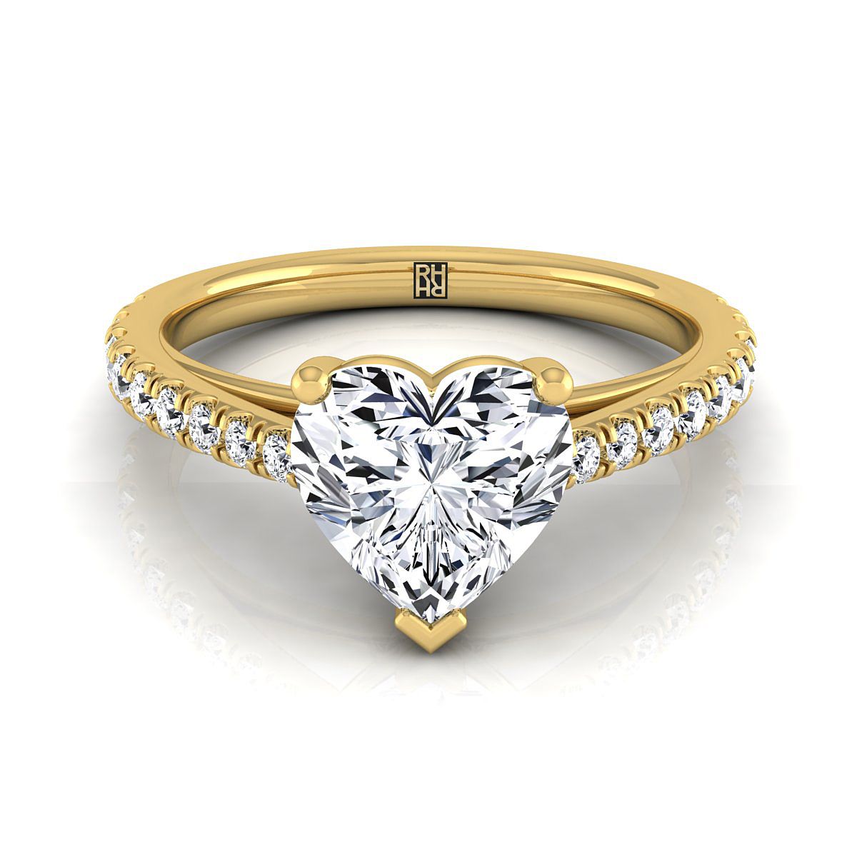 Cathedral French Pavé Solitaire Heart Shape, in 18K Yellow Gold, pave setting | RockHer