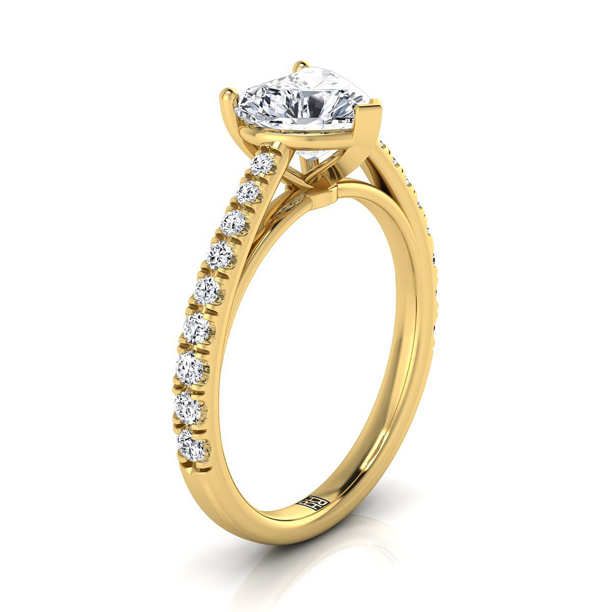 Cathedral French Pavé Solitaire Heart Shape, in 18K Yellow Gold, pave setting – side profile | RockHer