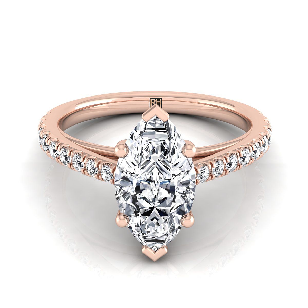 Cathedral French Pavé Solitaire Marquise, in 14K Rose Gold, pave setting | RockHer