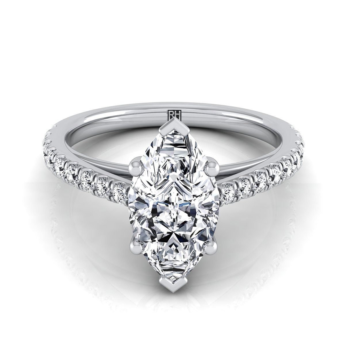 Cathedral French Pavé Solitaire Marquise, in Platinum, pave setting | RockHer