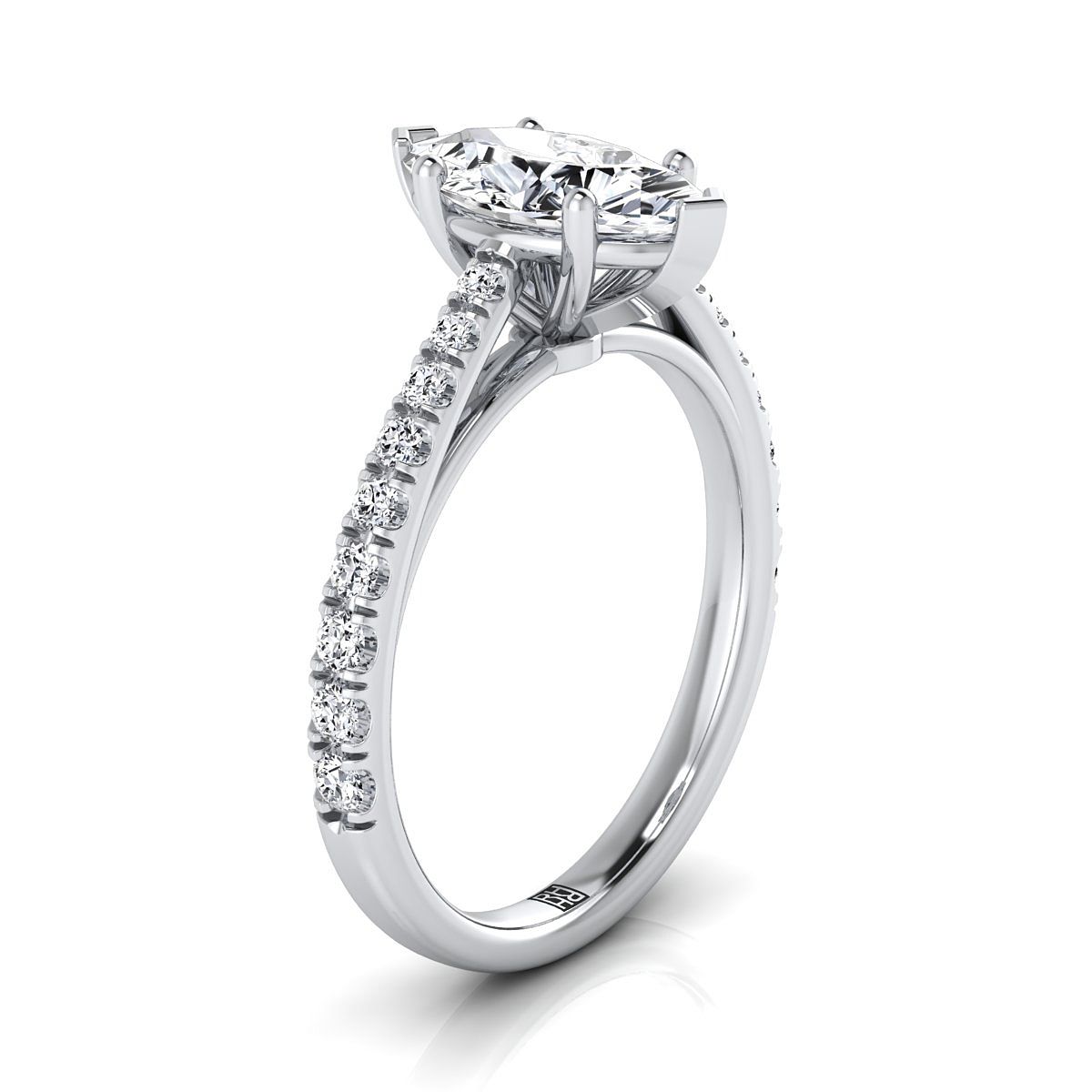 Cathedral French Pavé Solitaire Marquise, in Platinum, pave setting – side profile | RockHer