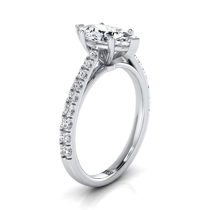 Cathedral French Pavé Solitaire Marquise, in Platinum, pave setting – side profile | RockHer