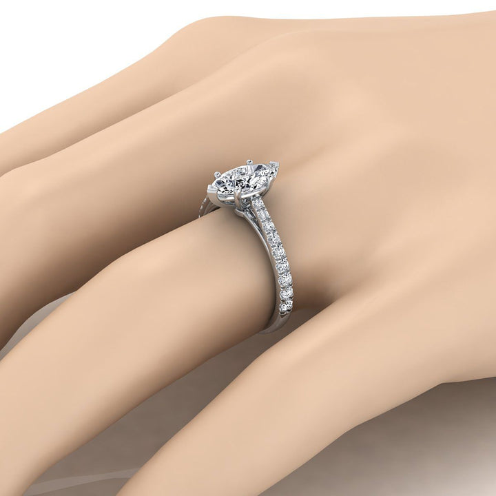 Cathedral French Pavé Solitaire Marquise, in Platinum, pave setting – detail view | RockHer
