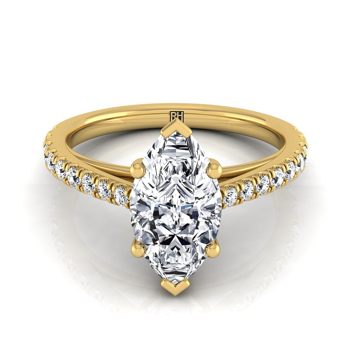 Cathedral French Pavé Solitaire Marquise, in 18K Yellow Gold, pave setting | RockHer