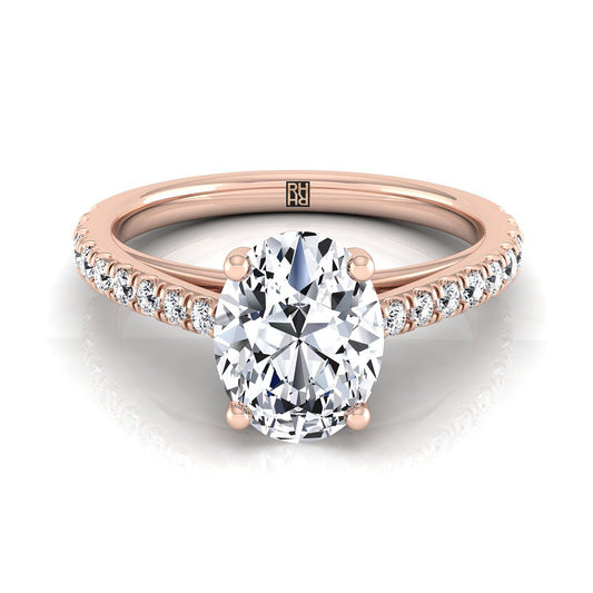 Cathedral French Pavé Solitaire Oval, in 14K Rose Gold, pave setting | RockHer