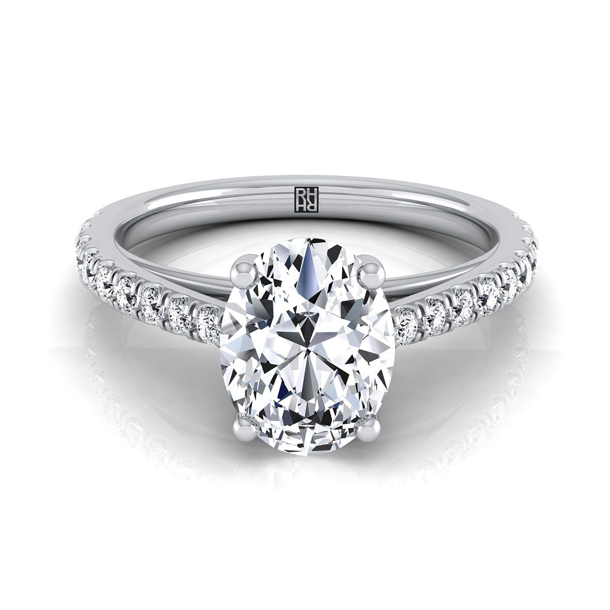 Cathedral French Pavé Solitaire Oval, in Platinum, pave setting | RockHer