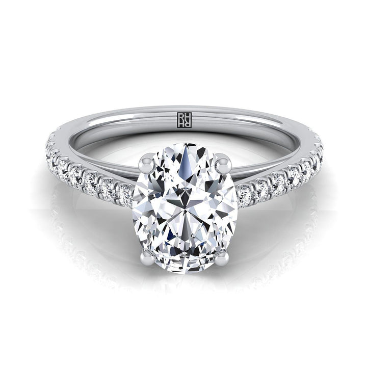 Cathedral French Pavé Solitaire Oval, in Platinum, pave setting | RockHer