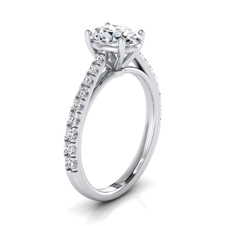 Cathedral French Pavé Solitaire Oval, in 18K White Gold, pave setting – side profile | RockHer