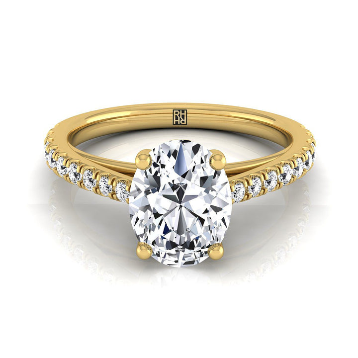 Cathedral French Pavé Solitaire Oval, in 18K Yellow Gold, pave setting | RockHer