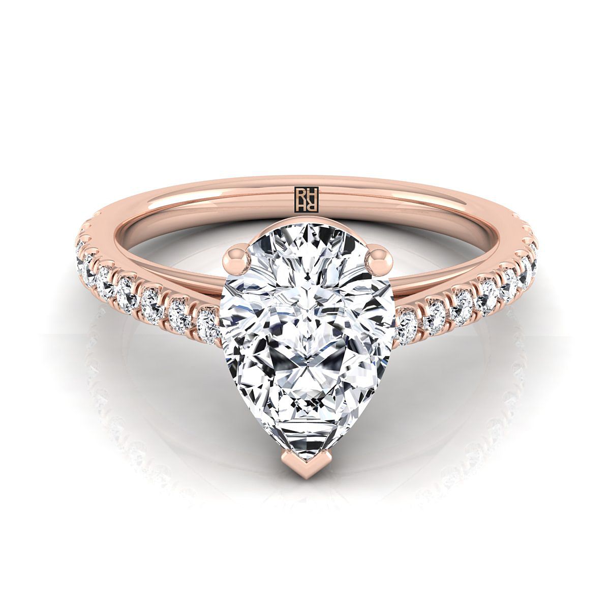 Cathedral French Pavé Solitaire Pear Shape, in 14K Rose Gold, pave setting | RockHer