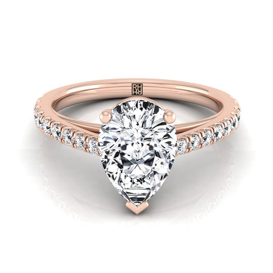 Cathedral French Pavé Solitaire Pear Shape, in 14K Rose Gold, pave setting | RockHer