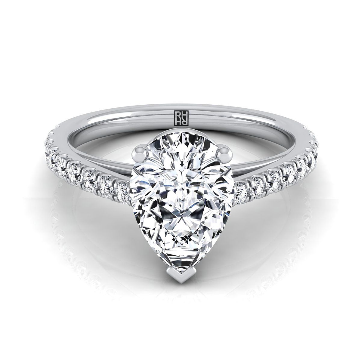 Cathedral French Pavé Solitaire Pear Shape, in Platinum, pave setting | RockHer
