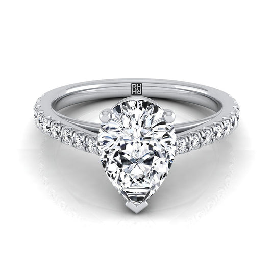 Cathedral French Pavé Solitaire Pear Shape, in 18K White Gold, pave setting | RockHer