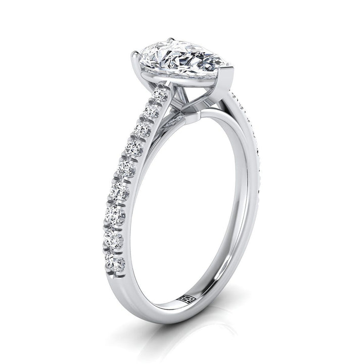 Cathedral French Pavé Solitaire Pear Shape, in Platinum, pave setting – side profile | RockHer