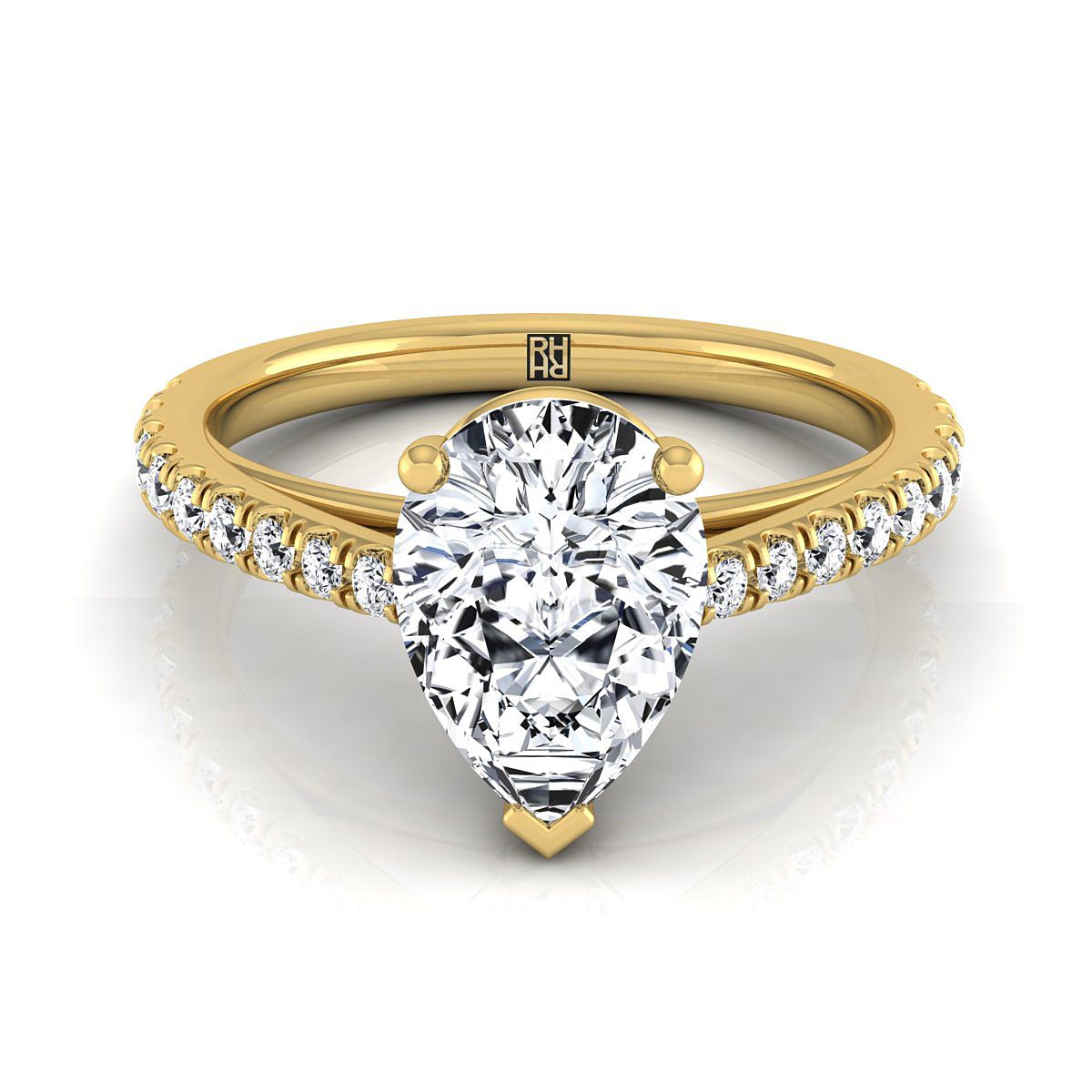 Cathedral French Pavé Solitaire Pear Shape, in 18K Yellow Gold, pave setting | RockHer