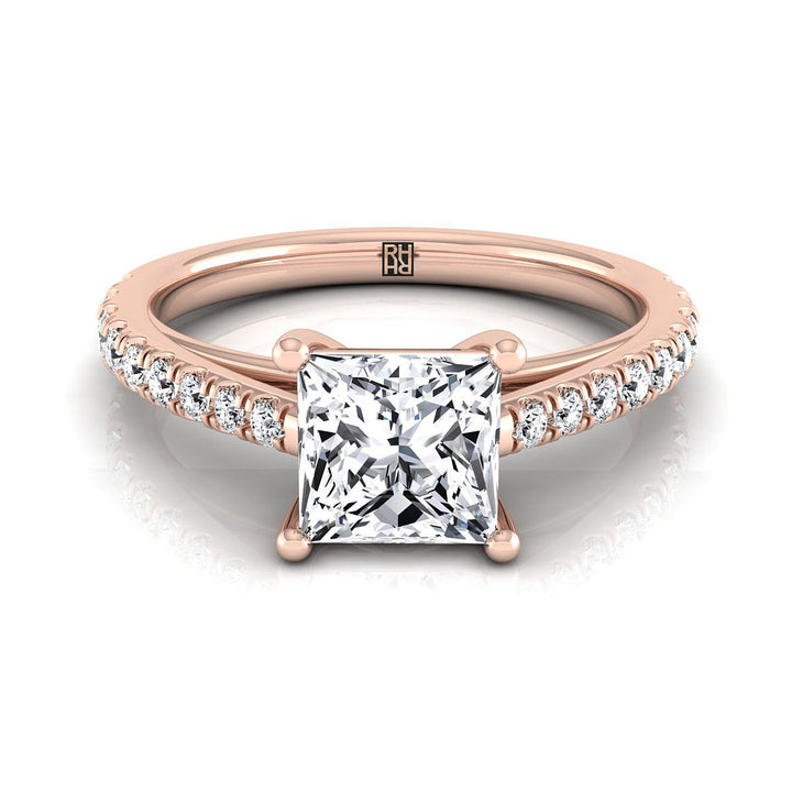ตัวเรือนแหวนหมั้นเพชร Donna ทรงปริ๊นเซส ฝังปาเว่ ทองคำชมพู 14K จาก RockHer
