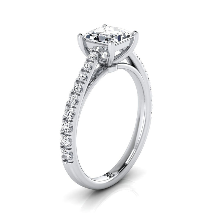 Cathedral French Pavé Solitaire Princess, in Platinum, pave setting – side profile | RockHer