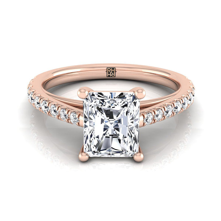 Cathedral French Pavé Solitaire Radiant, in 14K Rose Gold, pave setting – view 8 | RockHer