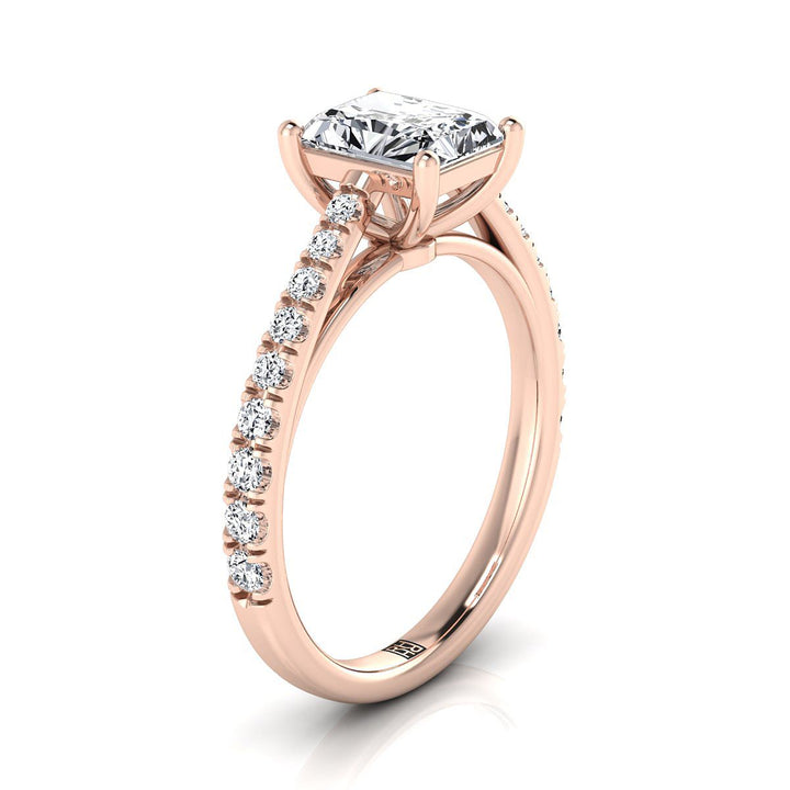 Cathedral French Pavé Solitaire Radiant, in 14K Rose Gold, pave setting – view 9 | RockHer