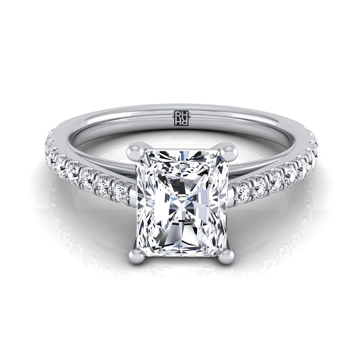 Cathedral French Pavé Solitaire Radiant, in Platinum, pave setting – view 8 | RockHer