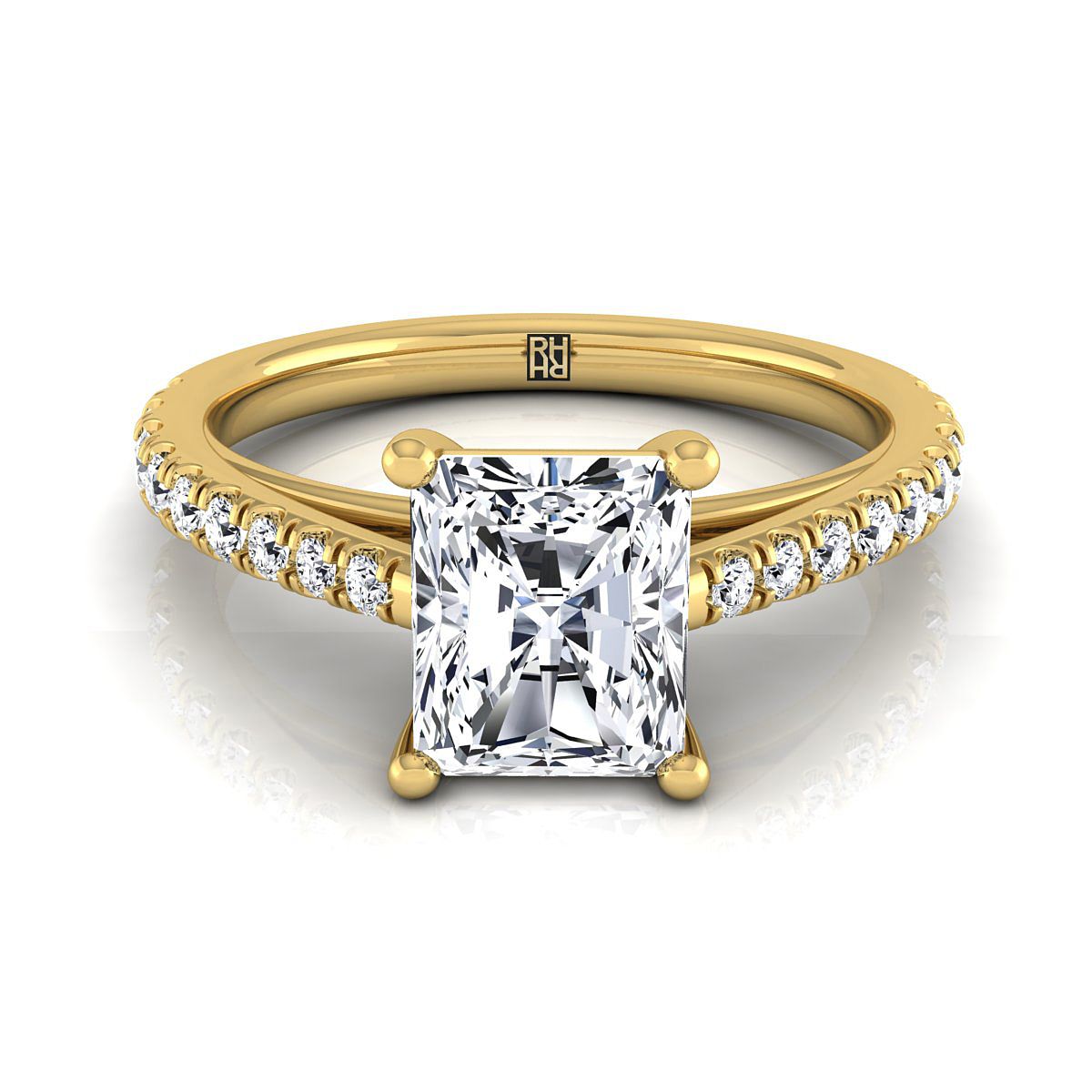 Cathedral French Pavé Solitaire Radiant, in 18K Yellow Gold, pave setting – view 8 | RockHer