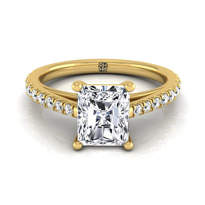 Cathedral French Pavé Solitaire Radiant, in 18K Yellow Gold, pave setting – view 8 | RockHer