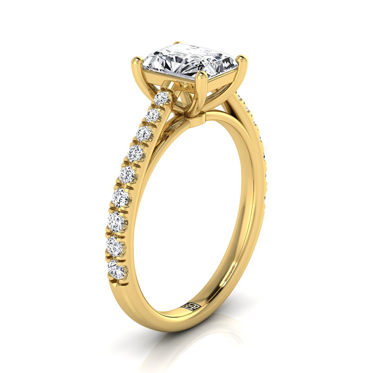Cathedral French Pavé Solitaire Radiant, in 18K Yellow Gold, pave setting – view 9 | RockHer